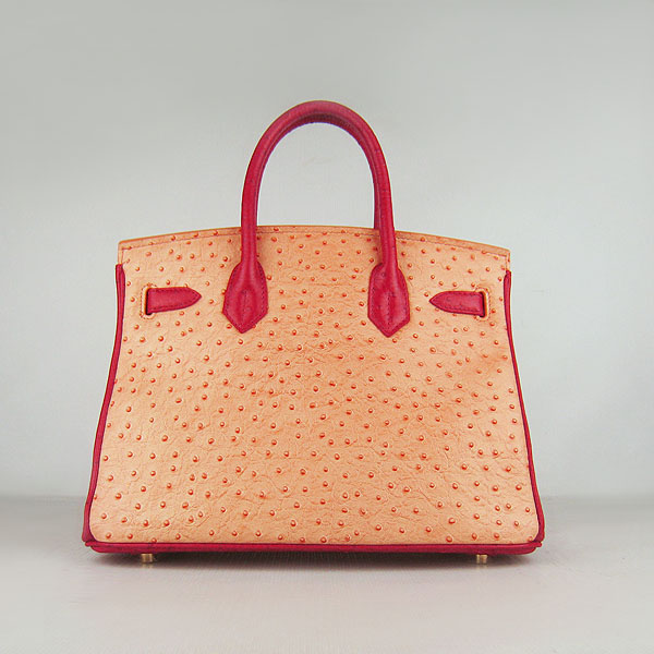 Replica Hermes Birkin 30CM Ostrich Veins Leather Bag Red/Orange/Green 6088 On Sale - Click Image to Close